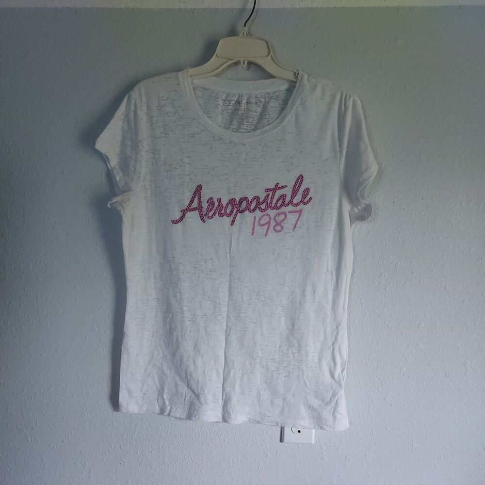 Aeropostale Aero Y2K 1987 Sheer White T- Shirt W/Pink Letters Juniors Sz XXL